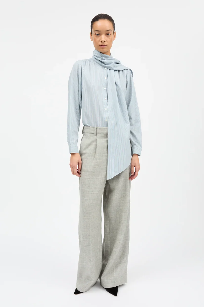 Skall Dalia Bow Shirt - Tiny Blue Stripe - Image 2