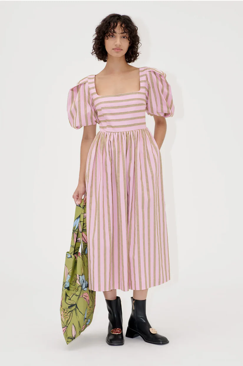 Stine Goya Blouson Sleeve Midi Dress - Wallpaper Stripe