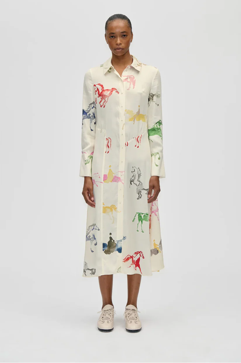 Stine Goya Front Placket Midi Polo Dress - Horses