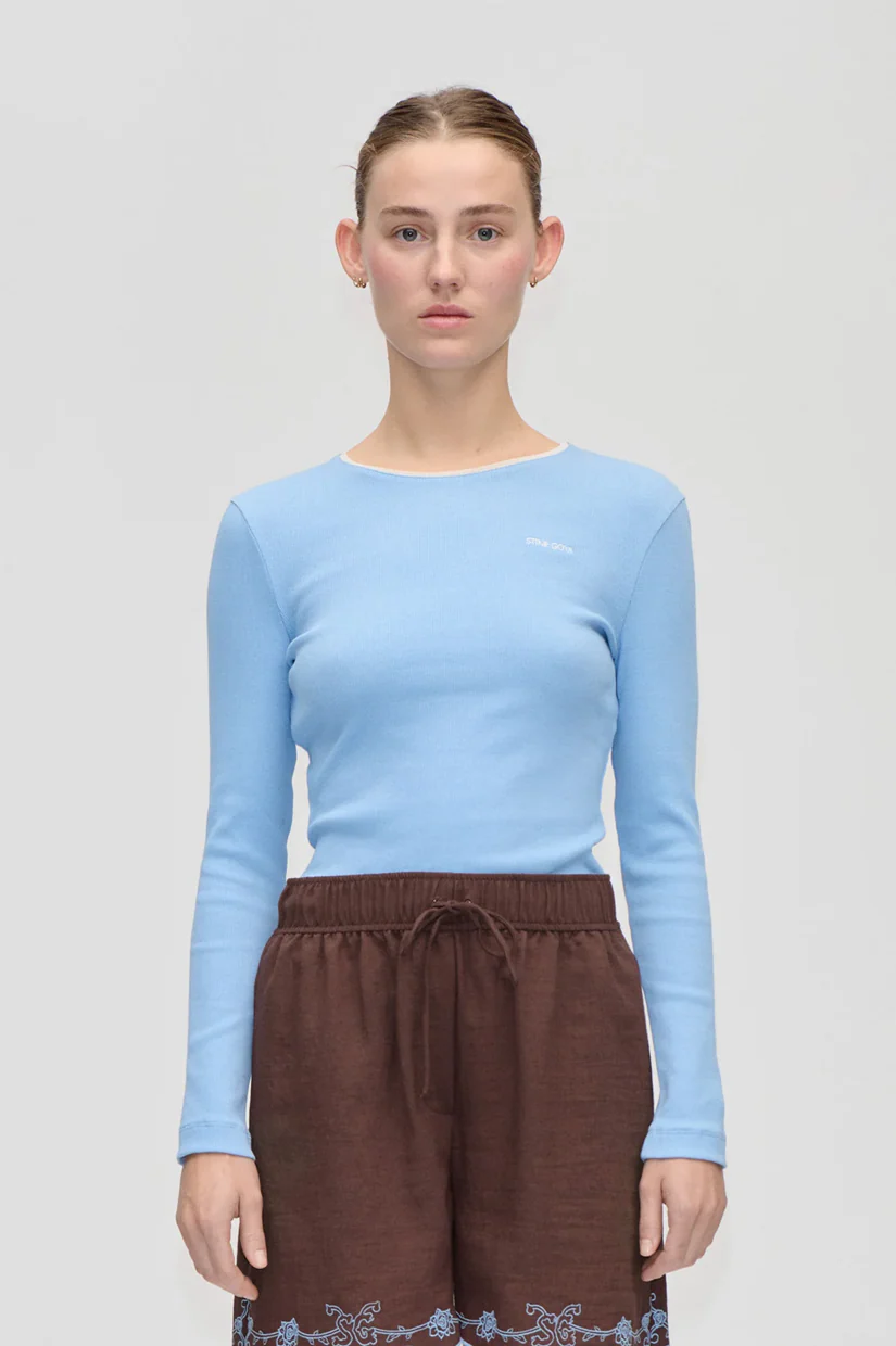 Stine Goya Long Sleeve Rib Top - Bel Air Blue