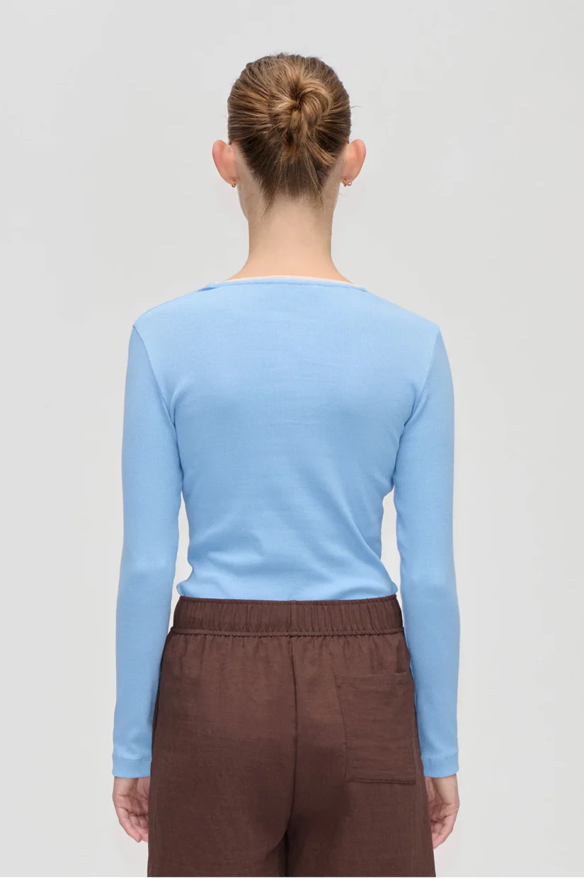 Stine Goya Long Sleeve Rib Top - Bel Air Blue - Image 2