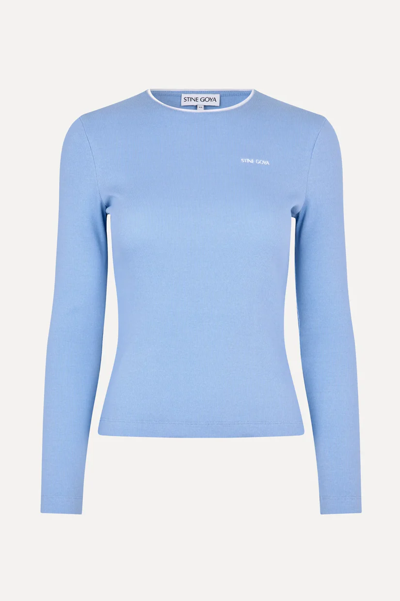 Stine Goya Long Sleeve Rib Top - Bel Air Blue - Image 3