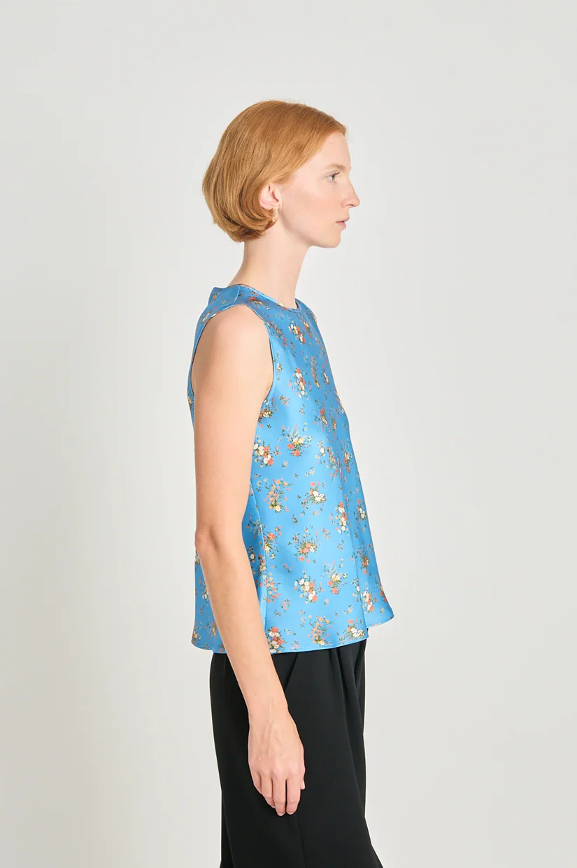 Twenty Seven Names Whoo-sah Top - Blue Satin Floral - Image 3