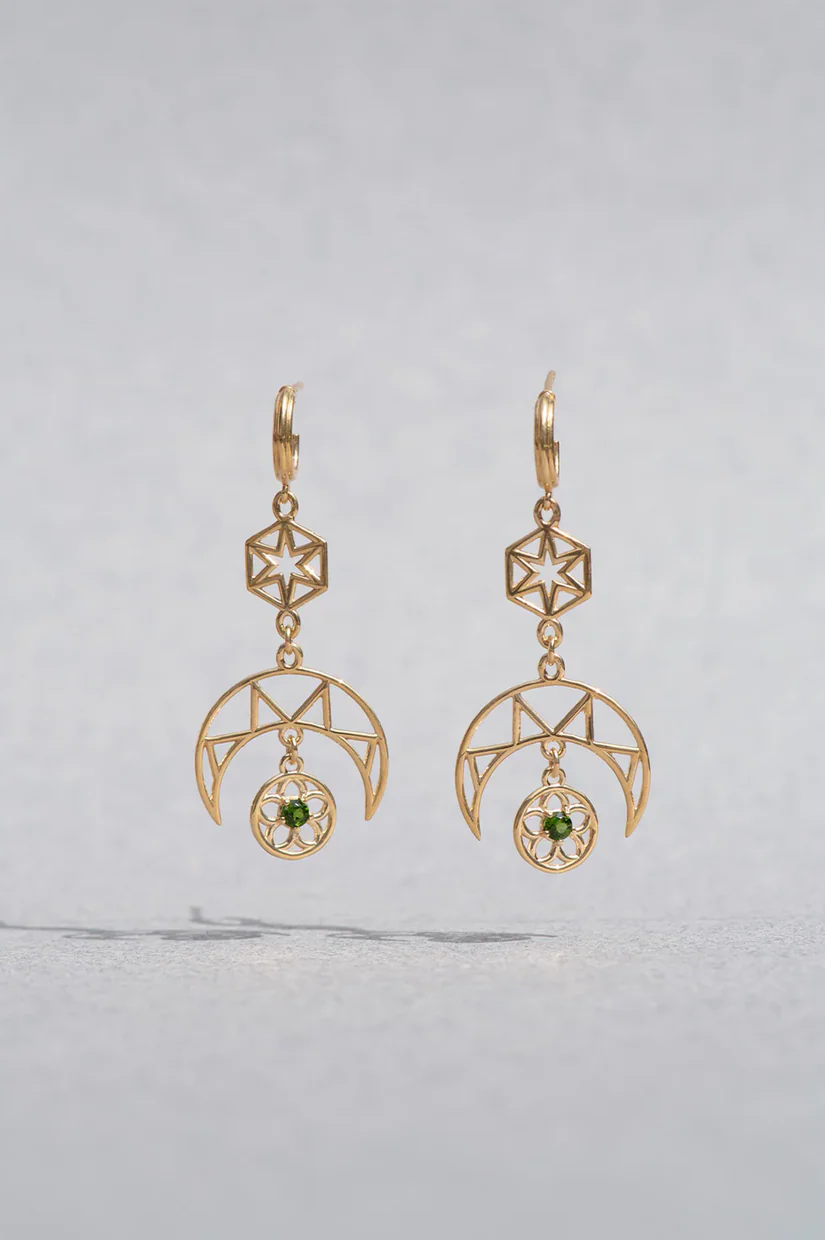 Zoe & Morgan Balance Earrings - 22k Gold Plate with Chrome Diopside