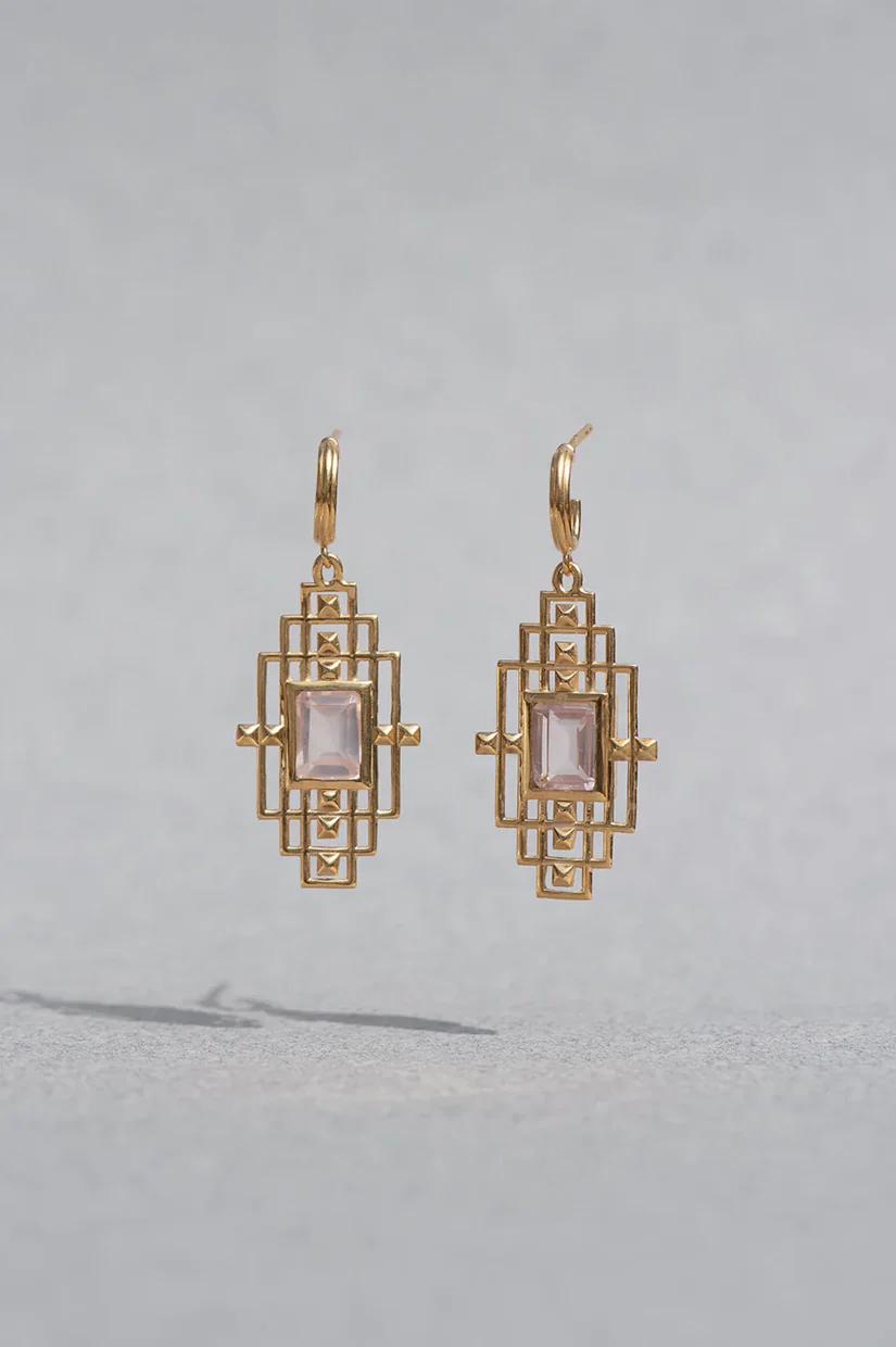 Zoe & Morgan Bliss Earrings - 22k Gold Plate with Rose Quartz - Image 3