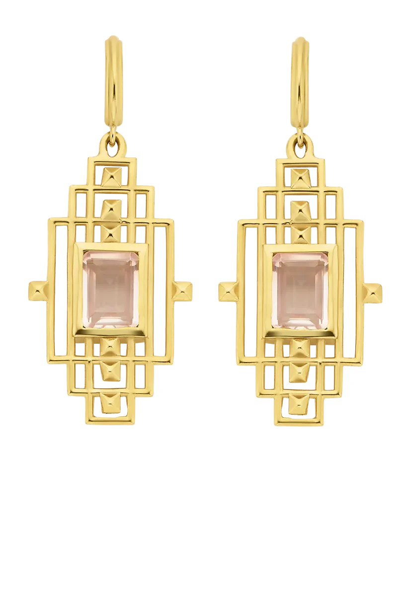 Zoe & Morgan Bliss Earrings - 22k Gold Plate with Rose Quartz - Image 4