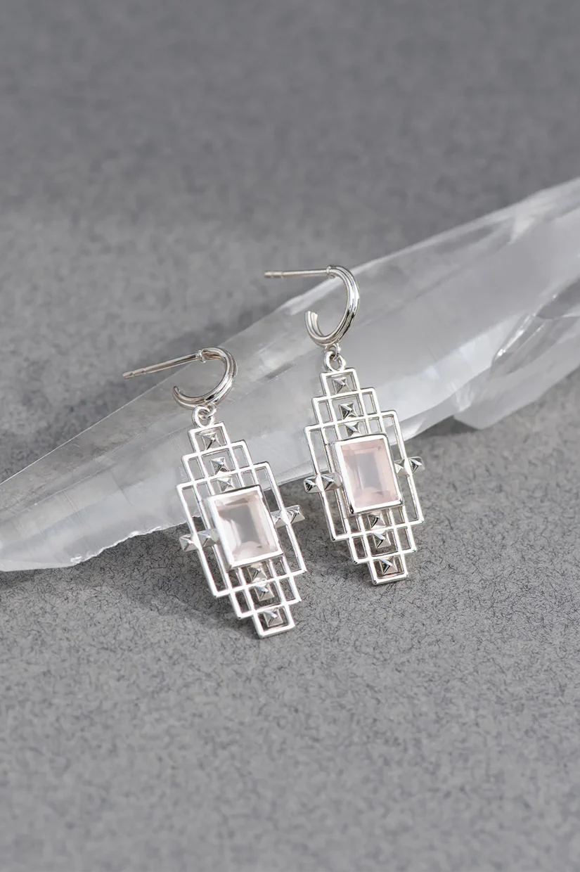 Zoe & Morgan Bliss Earrings - 925 Sterling Silver with Rose Quartz - Image 3