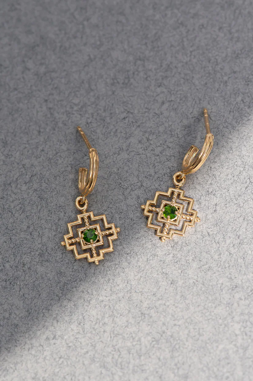 Zoe & Morgan Centered Earrings - 22k Gold Plate with Chrome Diopside