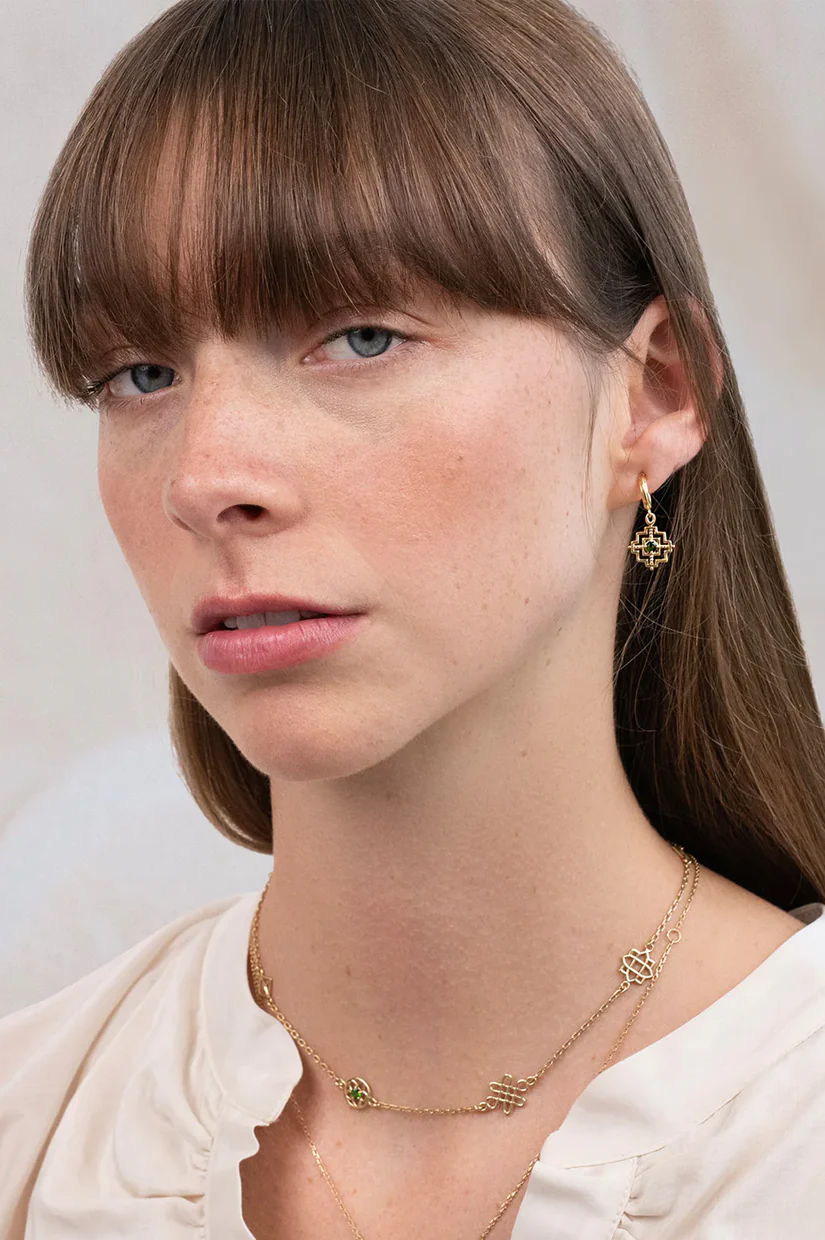 Zoe & Morgan Centered Earrings - 22k Gold Plate with Chrome Diopside - Image 2