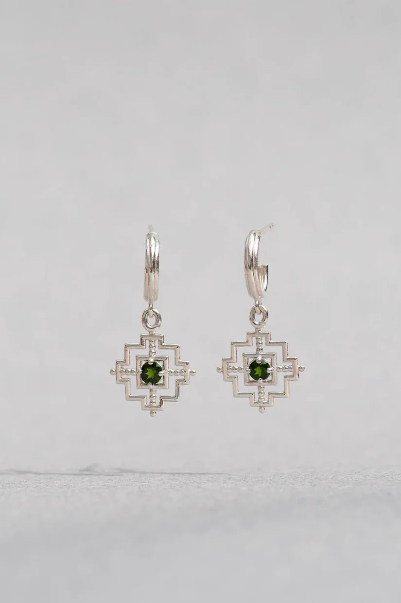 Zoe & Morgan Centered Earrings - 925 Sterling Silver with Chrome Diopside