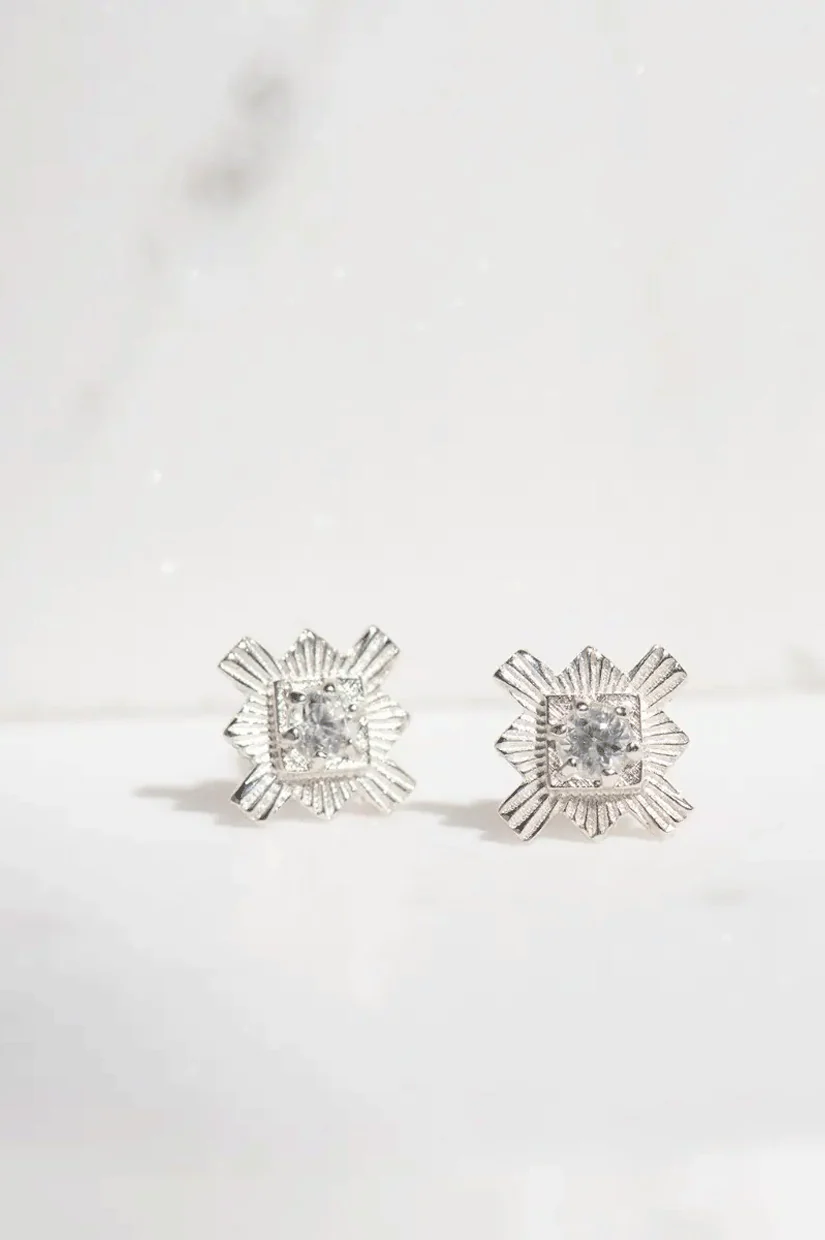 Zoe & Morgan Inka Studs - 925 Sterling Silver with White Zircon