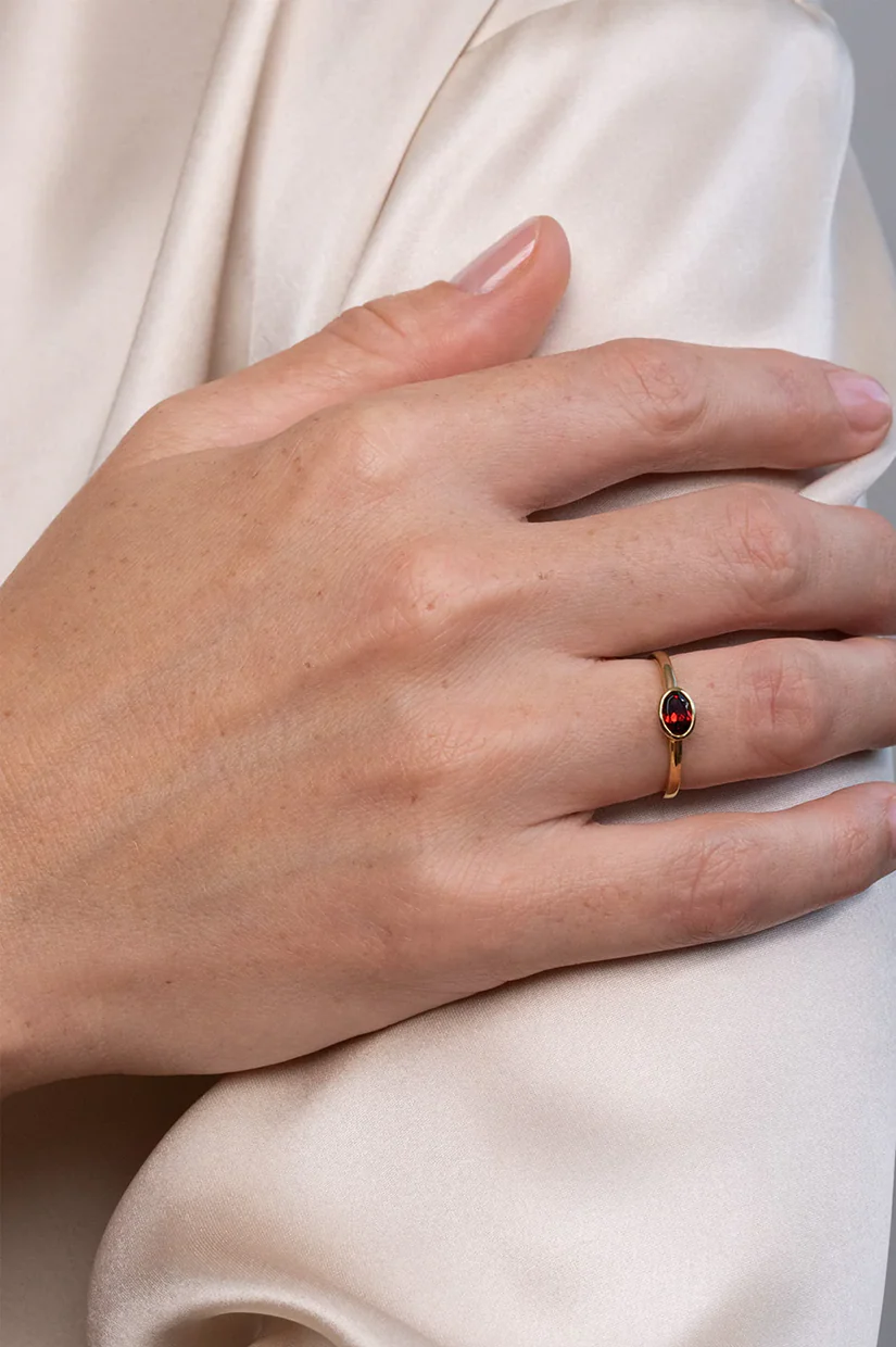 Zoe & Morgan Mon Petit Stacker Ring 22k Gold Vermeil/Oval Garnet - Image 2