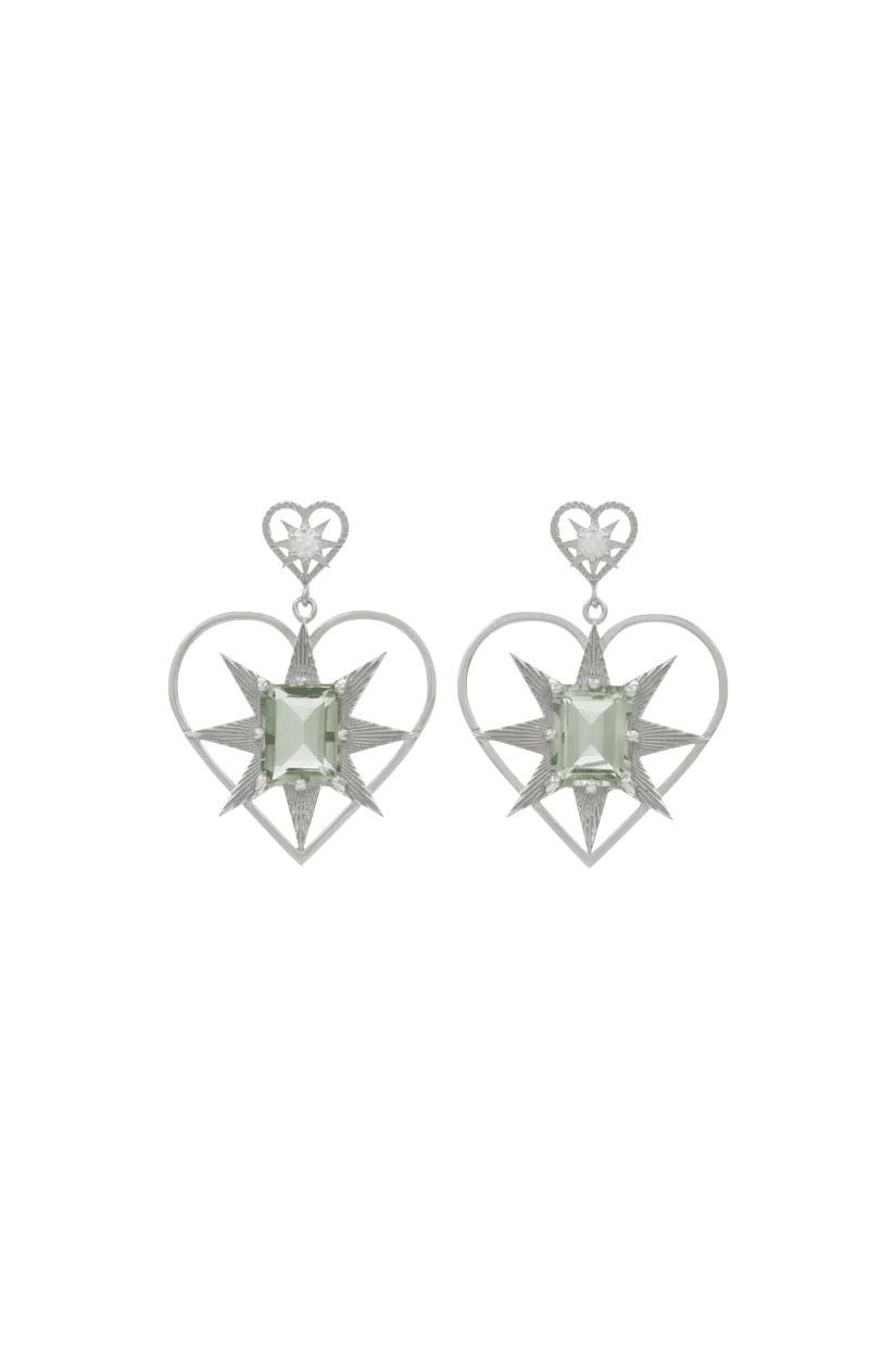 Zoe & Morgan Shining Heart Earrings - Sterling Silver White Zircon/Green Amethyst - Image 3