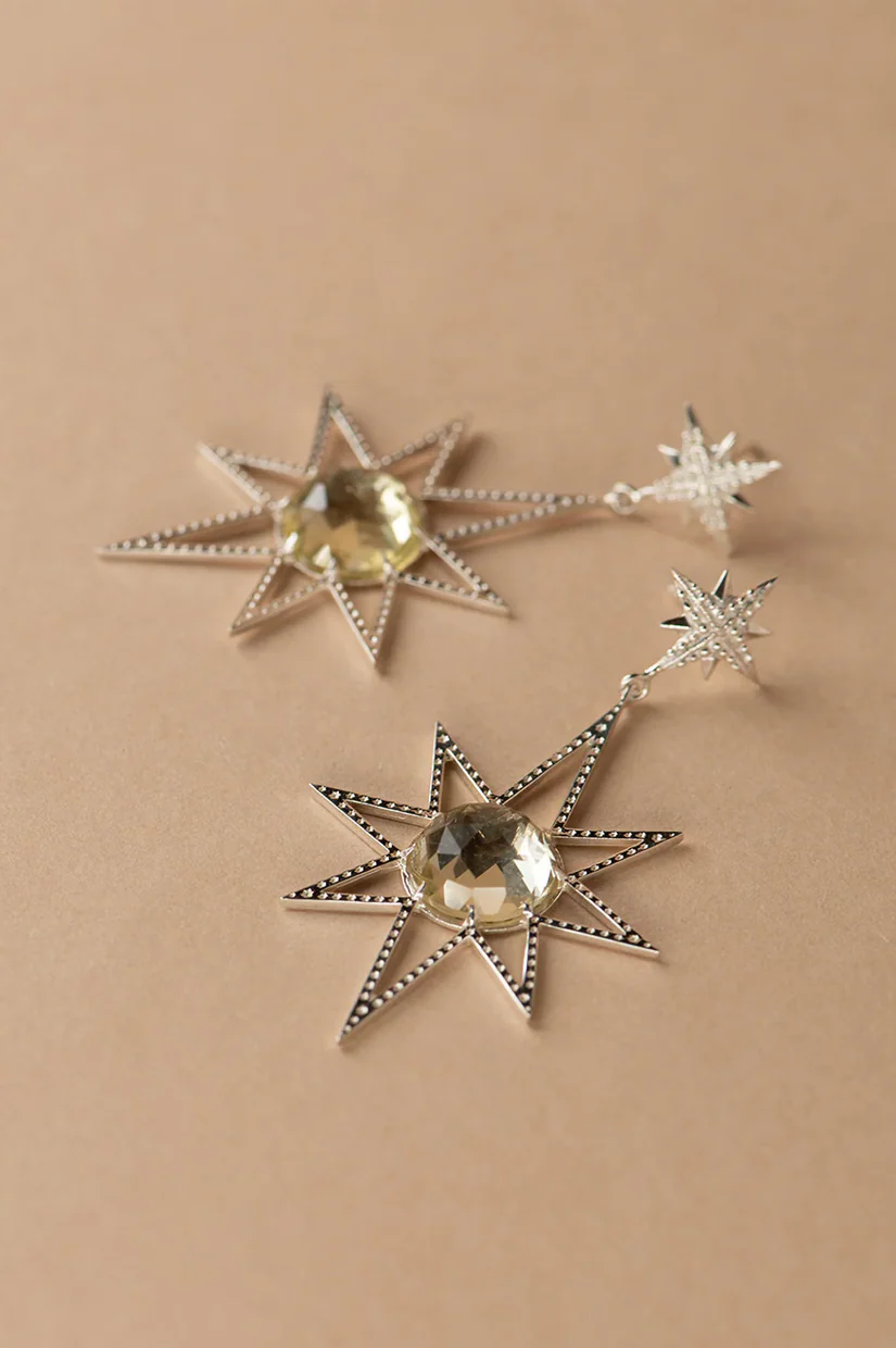 Zoe & Morgan Sunburst Earrings 925 Sterling Silver - Lemon Quartz