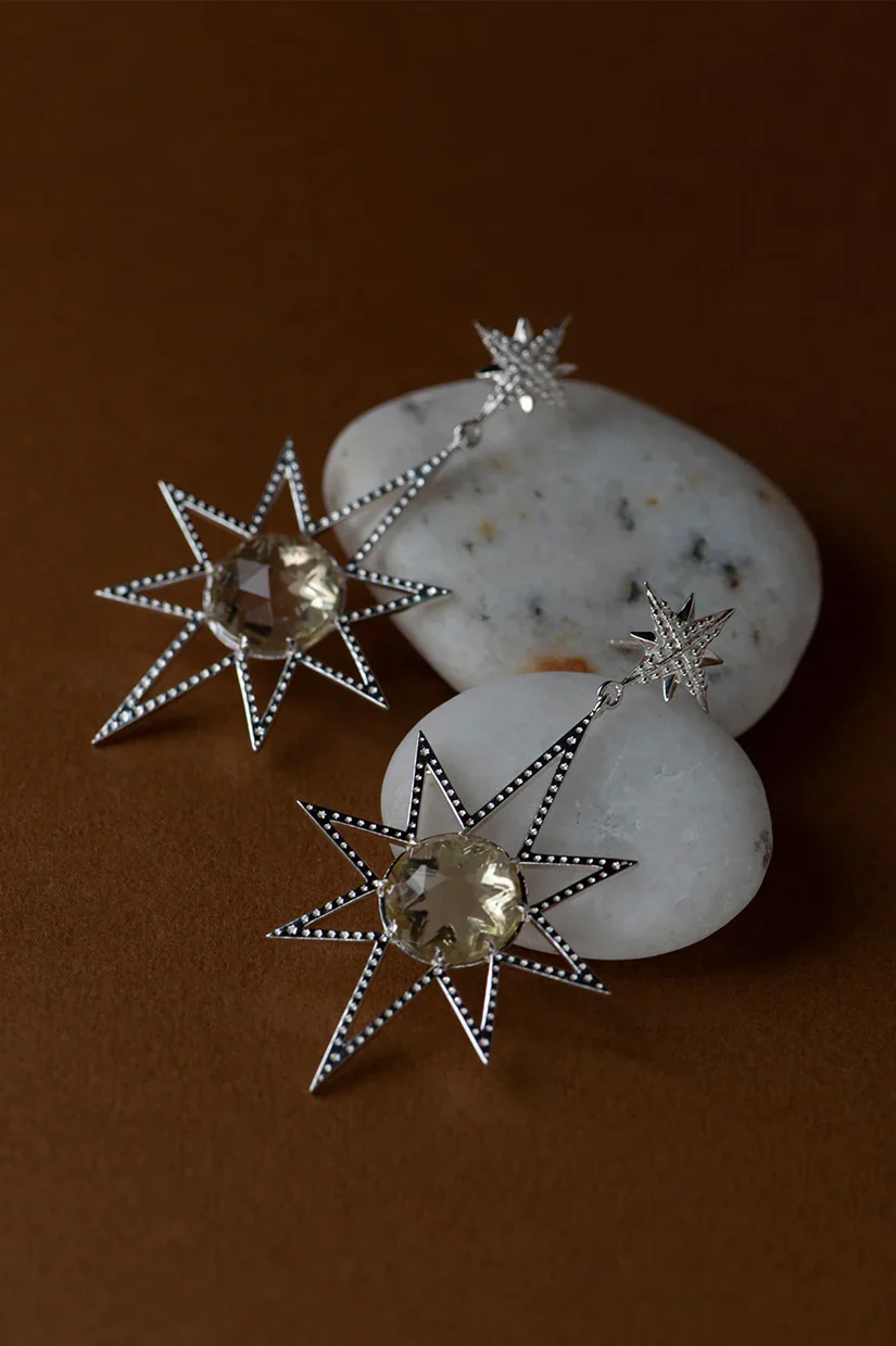 Zoe & Morgan Sunburst Earrings 925 Sterling Silver - Lemon Quartz - Image 3